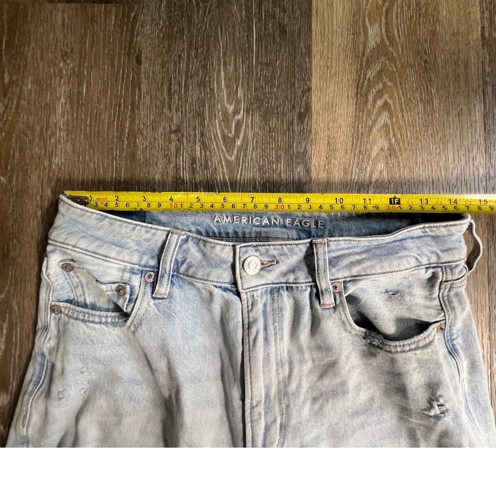 American Eagle Baggy Wide Leg Ankle Jeans Women 6 Short Light Wash Distressed - Picture 3 of 9